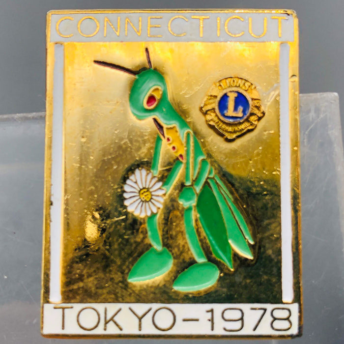 Vintage Lions Club Lapel Pin Pinback Connecticut Tokyo Japan Cicadas Bug Flower