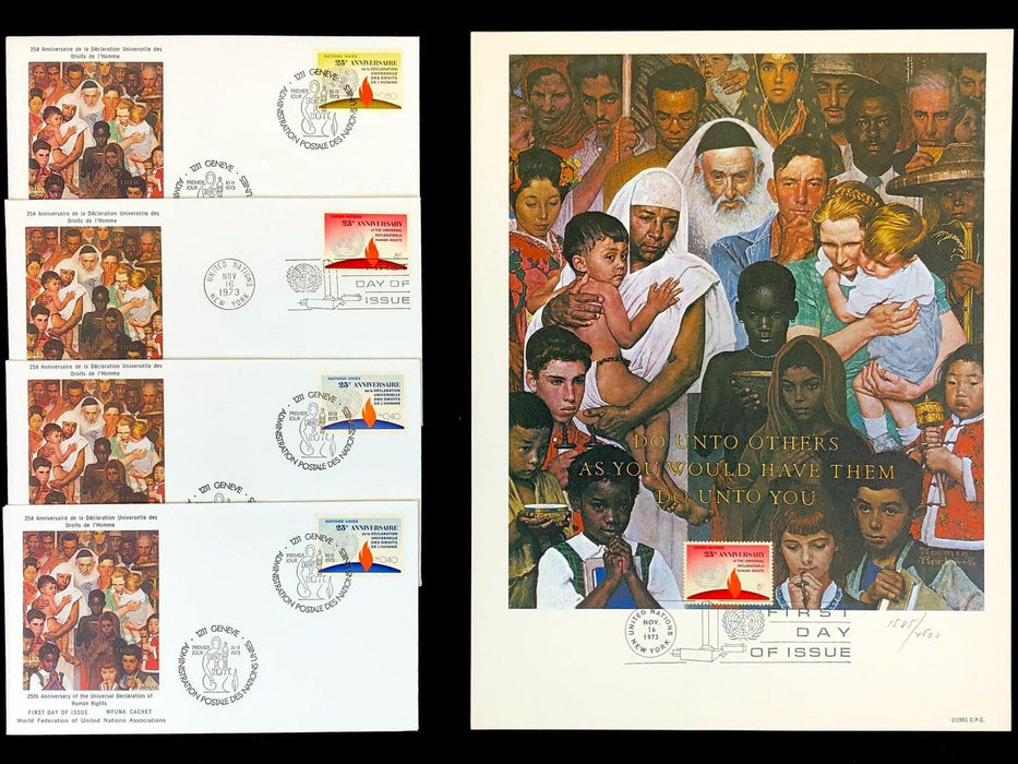 Norman Rockwell Lithograph Print Do Unto Others Human Rights United Nation Stamp 1