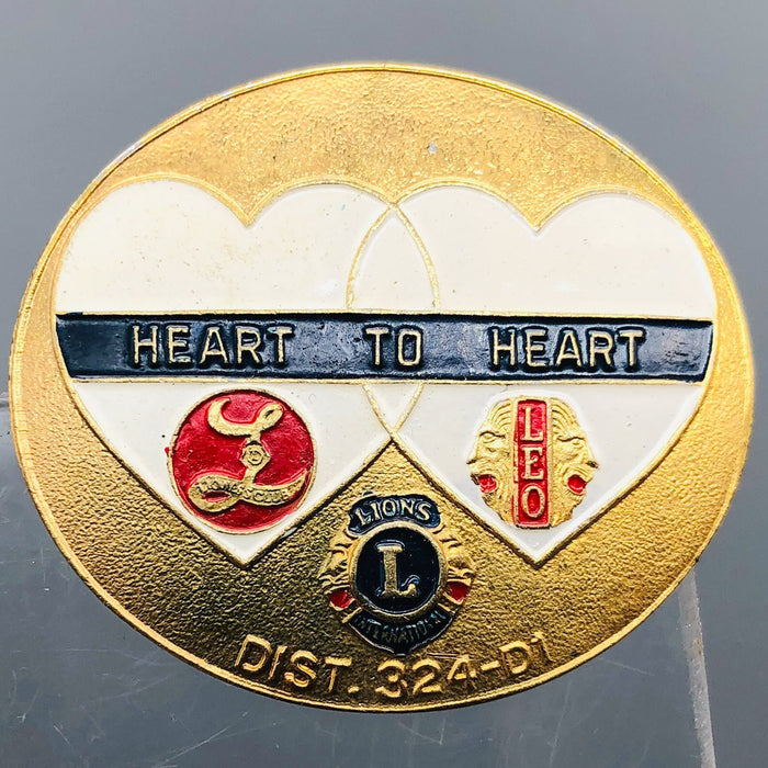 Vintage Lions Club Lapel Pin Pinback Heart To Heart Leo Lion District 324-D1