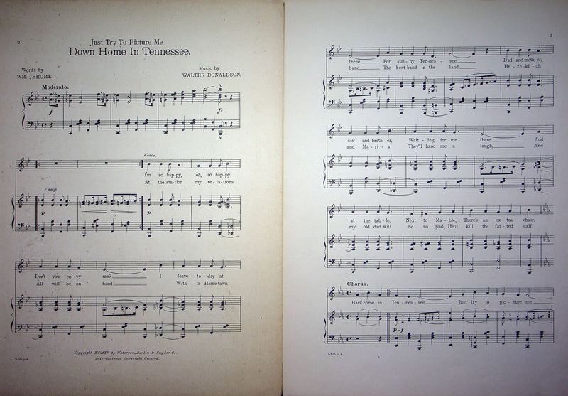 Sheet Music Back Home In Tennessee Walter Donaldson 1915 W M Jerome Al Jolson 2