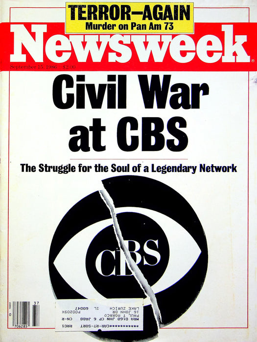 Newsweek Magazine September 15 1986 CBS TV Network War Pan Am Flight 73 Pakistan