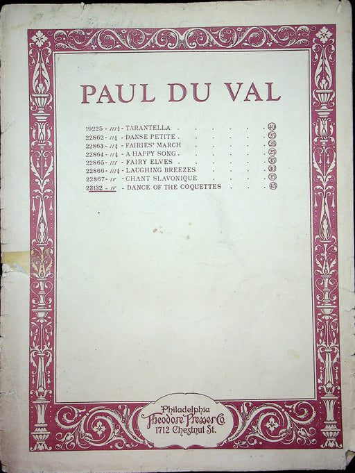 Paul Du Val Dance of the Coquettes Vintage Sheet Music 1925 Theo Presser 1