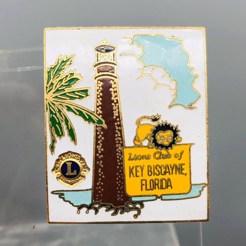Vintage Lions Club Lapel Pin Key Biscayne Florida Lighthouse Ocean Palm Tree