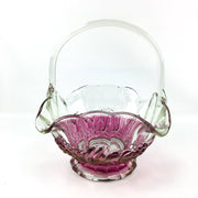 Vintage Glass Basket Clear Iridescent Cranberry Red Fruit Pattern Pressed 11" 4