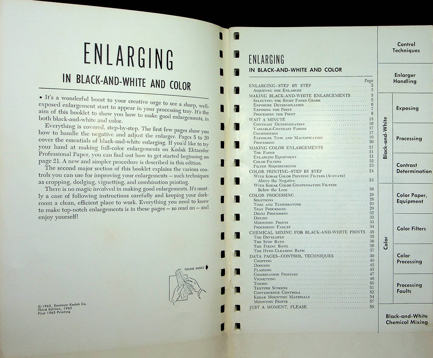 1965 Kodak Advanced Data Book AG-16 Enlarging Black And White And Color Photo