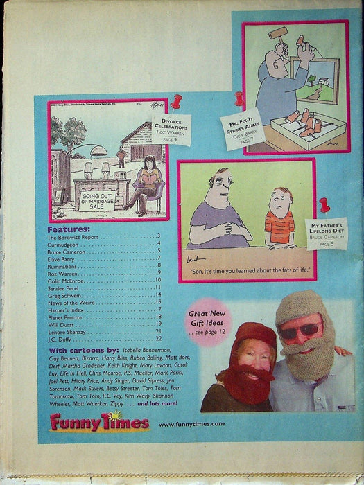 Funny Times Magazine November 2011 Bruce Cameron, Dave Barry, Roz Warren 2