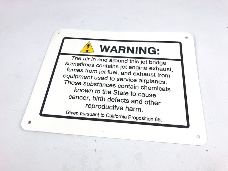 California Prop 65 Jet Engine Exhaust Fumes Airplane Air Warning Sign 11"x8.5" 2