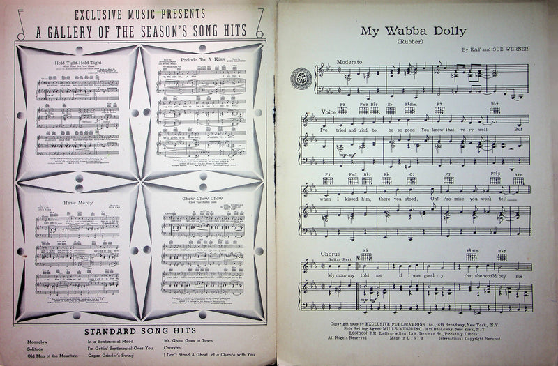 Vintage Childrens Sheet Music My Wubba Dolly Rubber 1939 Kay and Sue Werner 2