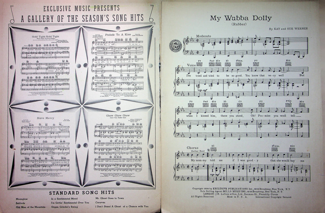 Vintage Childrens Sheet Music My Wubba Dolly Rubber 1939 Kay and Sue Werner 2