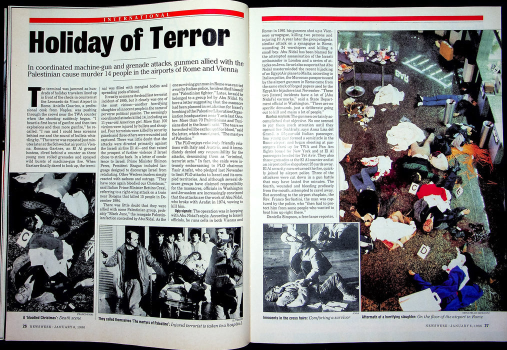 Newsweek Magazine January 6 1986 Airports In Rome Vienna Terrorists Palastinian