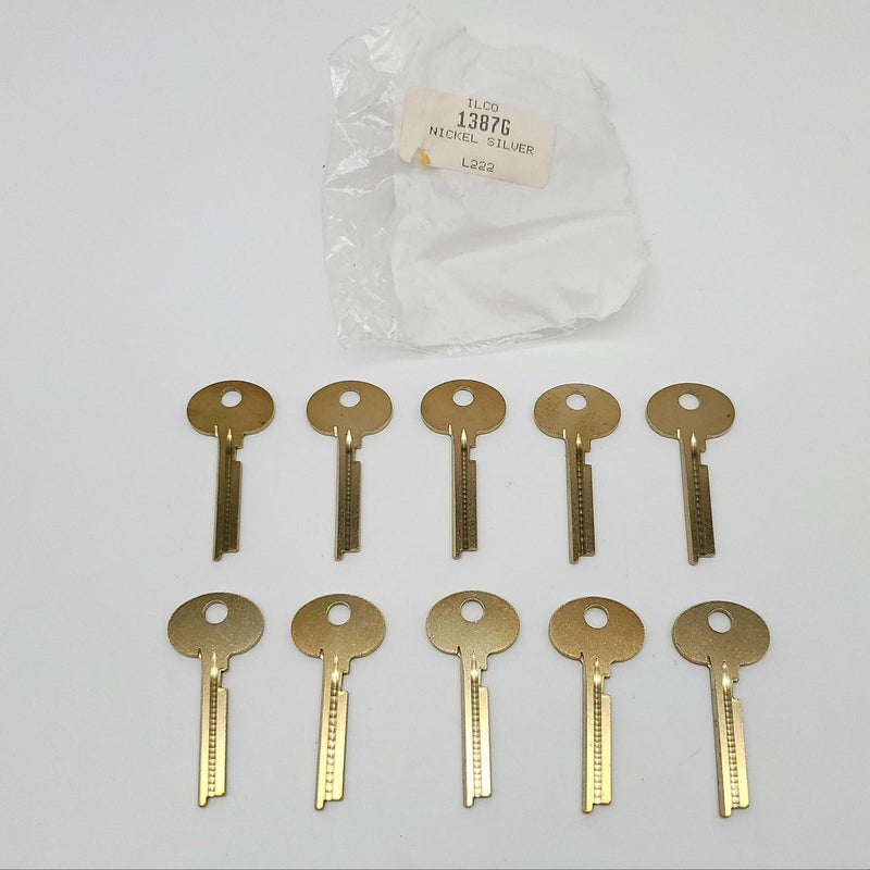 10x Ilco 1387G Key Blanks Safe Deposit Box 0.80" T x 0.280" W Nickel Silver NOS
