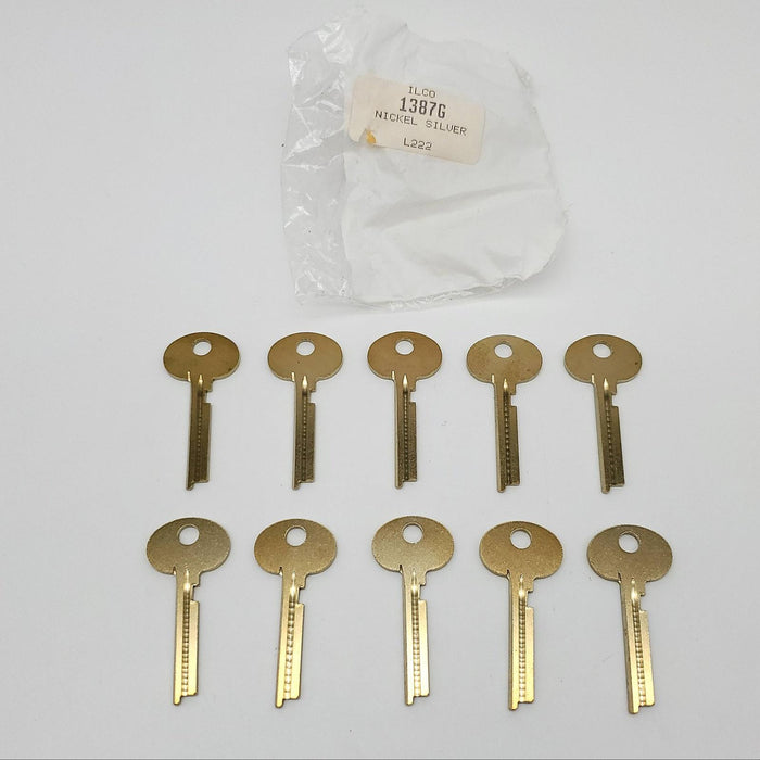 10x Ilco 1387G Key Blanks Safe Deposit Box 0.80" T x 0.280" W Nickel Silver NOS