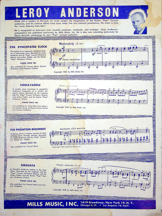 Sheet Music Blue Tango Leroy Anderson 1951 Dance Piano Solo Song 3