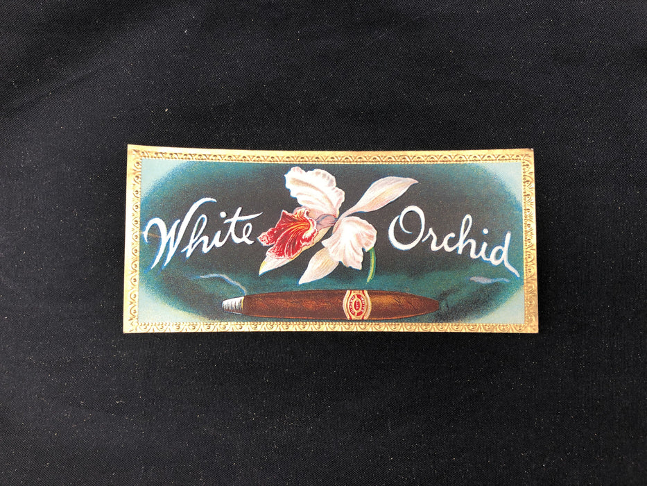 White Orchid Cigar Label Box Wrapper Original Embossed Unused Lithograph Vintage