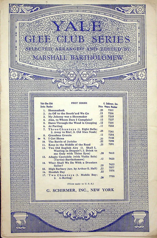 Sheet Music Yale Glee Club Series I Got Shoes 1927 Marshall Bartholomew Cpy 2 1