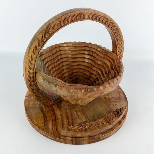Vintage Carved Wood Collapsible Basket Trivet Saudia Arabia 2