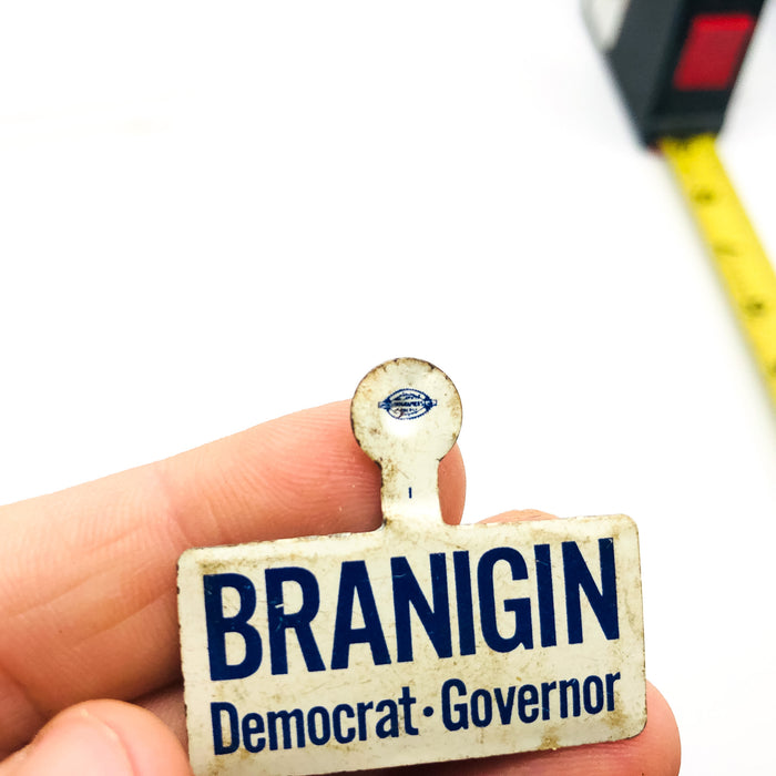 Branigin Democrat Governor Fold Over Back Tab Pin Button 1.5" Indiana Campaign