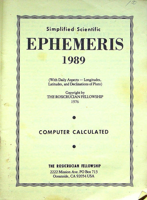 Simplified Scientific Ephemeris Computer Calculated Daily Aspects, Lon & Lat 1