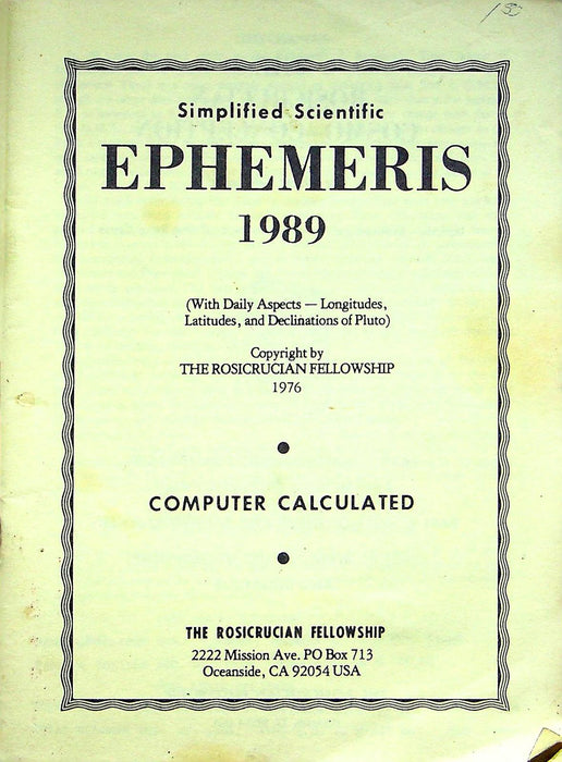 Simplified Scientific Ephemeris Computer Calculated Daily Aspects, Lon & Lat 1