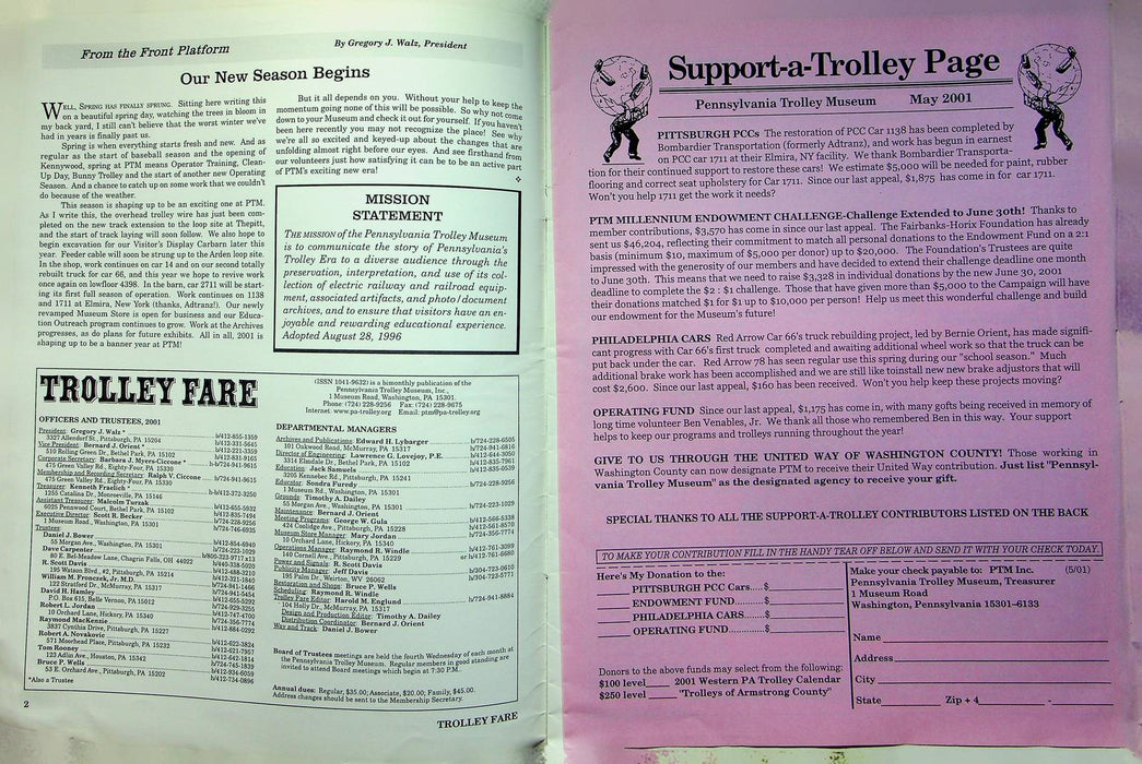 Trolley Fare Magazine April 2001 Pittsburgh Railway Car 1711 Restored PA Museum