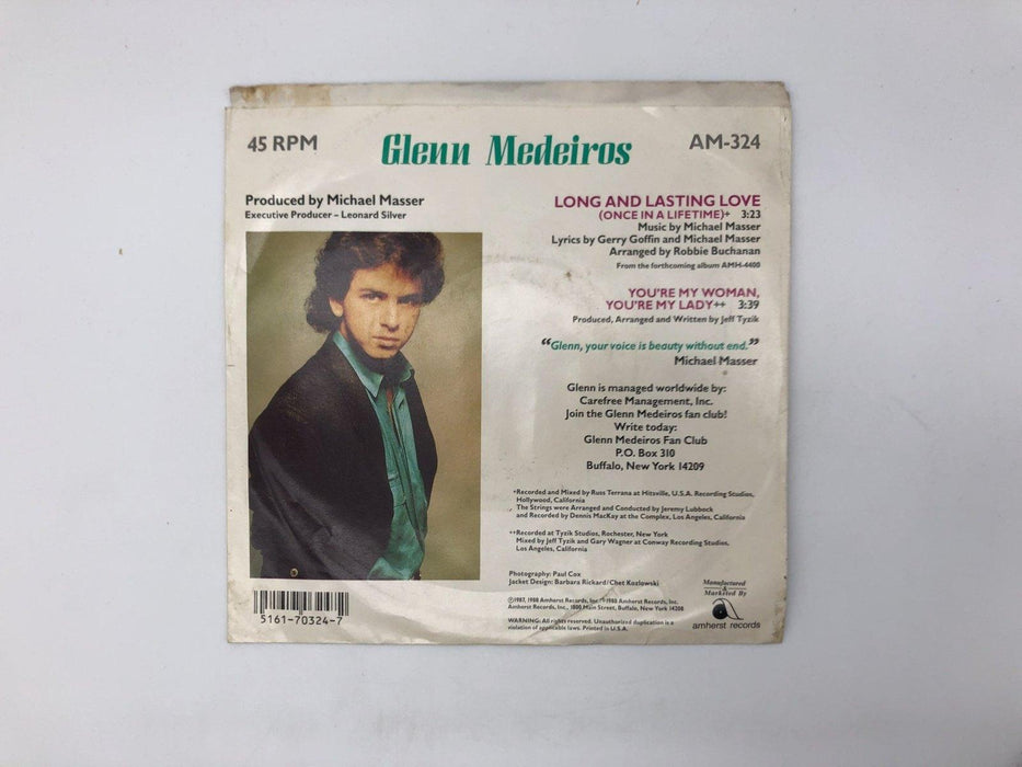 Glenn Medeiros Long and Lasting Love Record 45 RPM Single AM-324 Amherst 1987 2