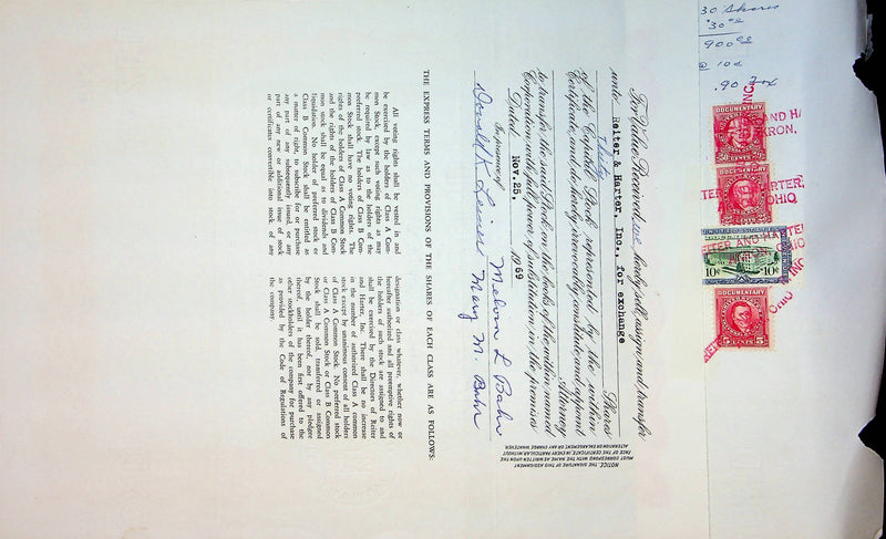 Reiter Dairy Company Stock Certificate Bond Scripophilly Akron Ohio 1965 No 220