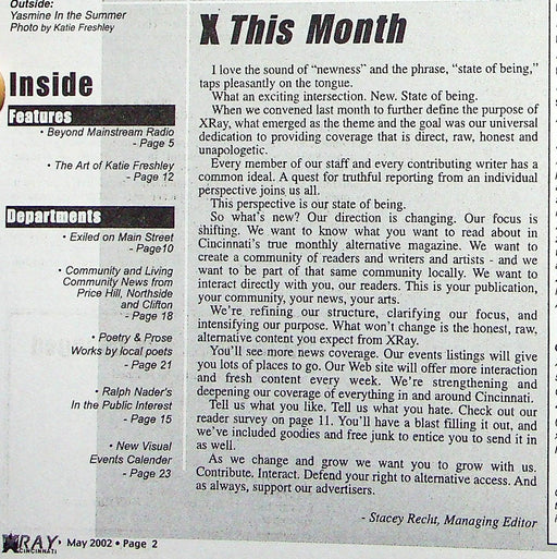 XRay Cincinnati Magazine 2002 Vol 2 Issue 5 Alternative Radio, Katie Freshley 2