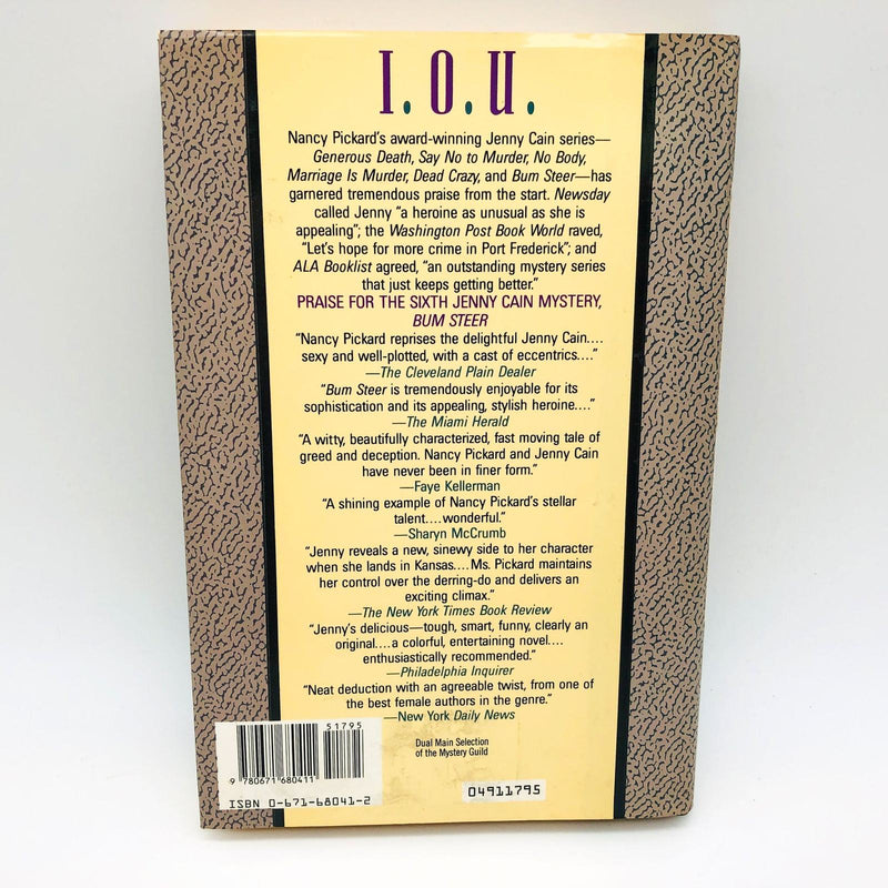 Nancy Pickard Book I. O. U. Hardcover 1991 1st Edition Jenny Cain Mystery No 7 2