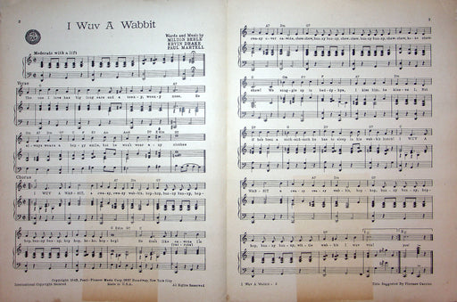 Sheet Music I Wuv A Wabbit Milton Berle Ervin Drake Paul Martell 1945 WW2 Song 2