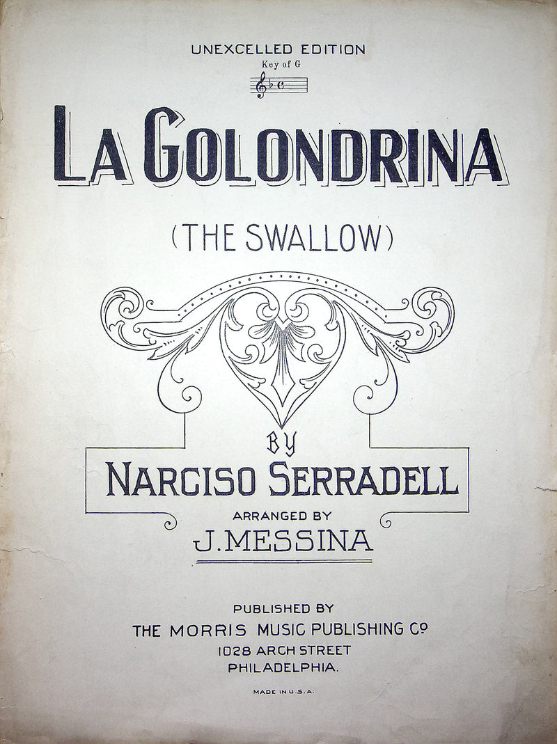 Vintage Sheet Music La Golondrina The Swallow 1927 Narciso Serradell J Messina 1