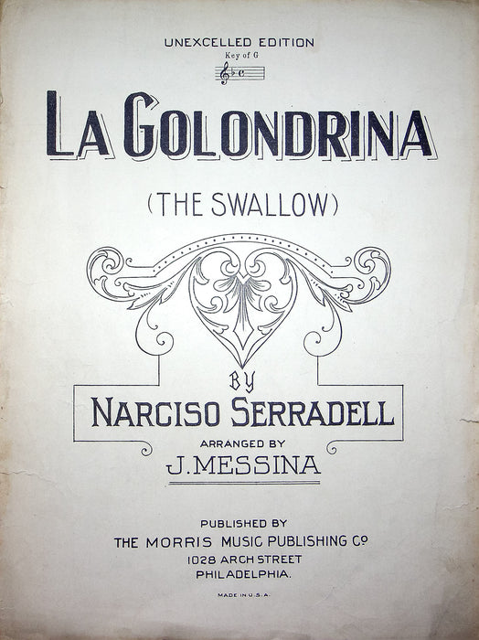 Vintage Sheet Music La Golondrina The Swallow 1927 Narciso Serradell J Messina 1