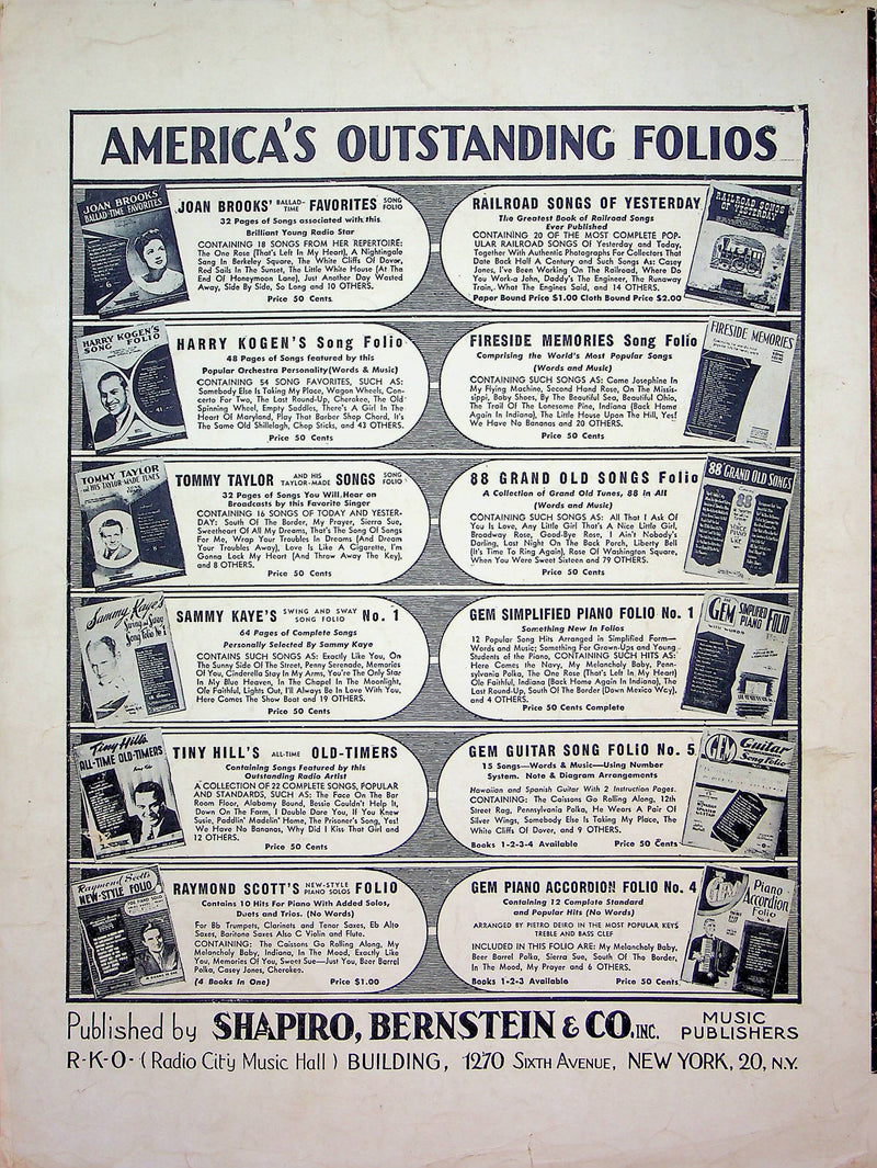 Good Night Wherever You Are Sheet Music Dick Robertson Sung by Ginny Simms 1944 3