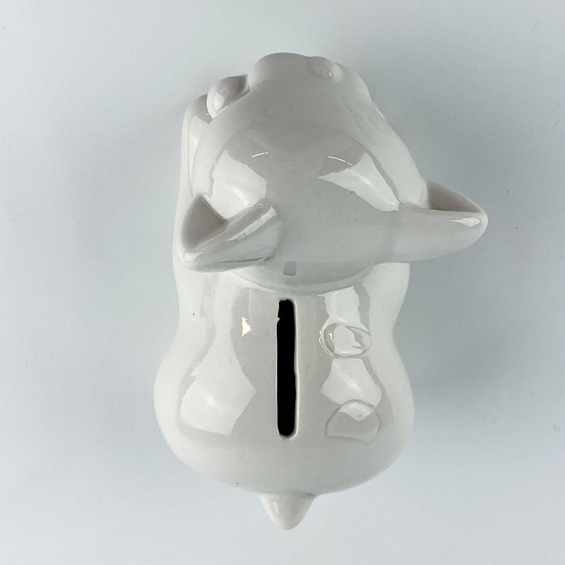 Vintage White Glossy Ceramic Dog Coin Piggy Bank 6
