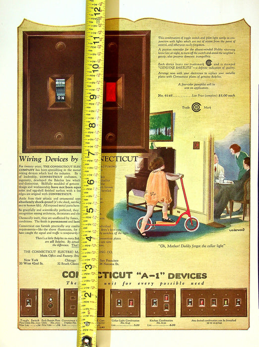 1950s Connecticut Electric Manufacturing Co. A-1 Wiring Devices 13"X10" Print Ad