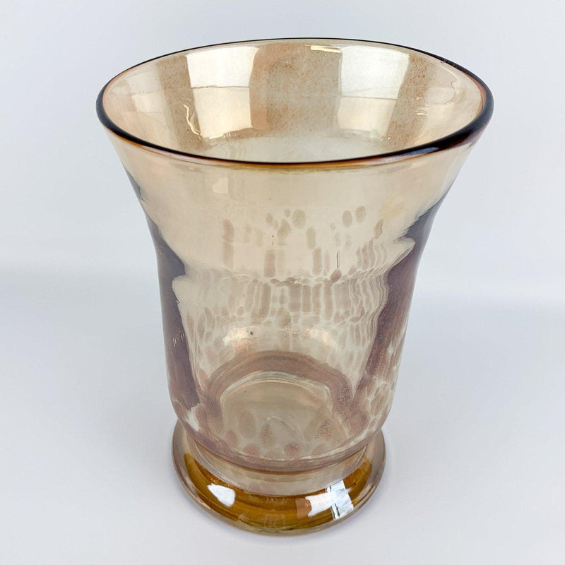 Large Art Glass Gold Copper Speckled Pillar Candle Vase 8" 6