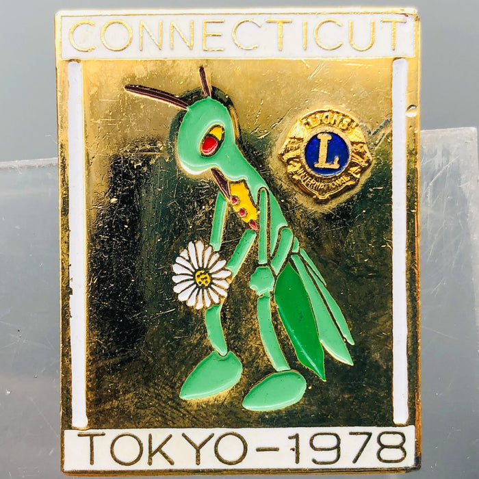 Vintage Lions Club Lapel Pin Pinback Connecticut Tokyo Japan Cicadas Bug Flower