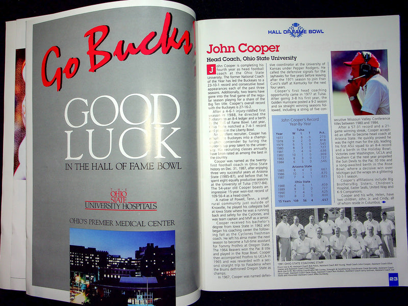 Ohio State Buckeye Football Program Jan 1 1992 Vs. Syracuse Orange Hall Of Fame