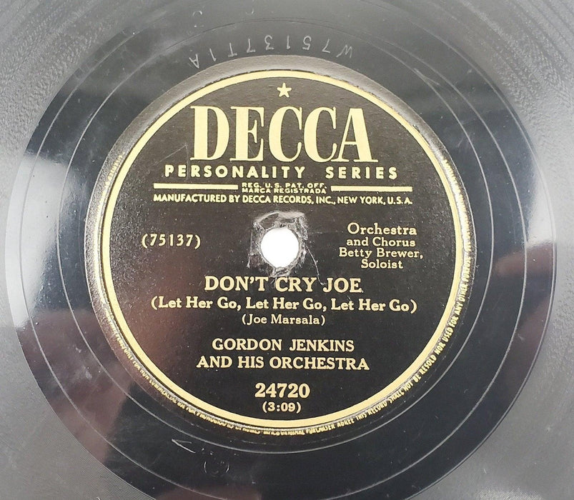 Gordon Jenkins Don't Cry Joe / Perhaps 78 RPM Single Record Decca 1949 3