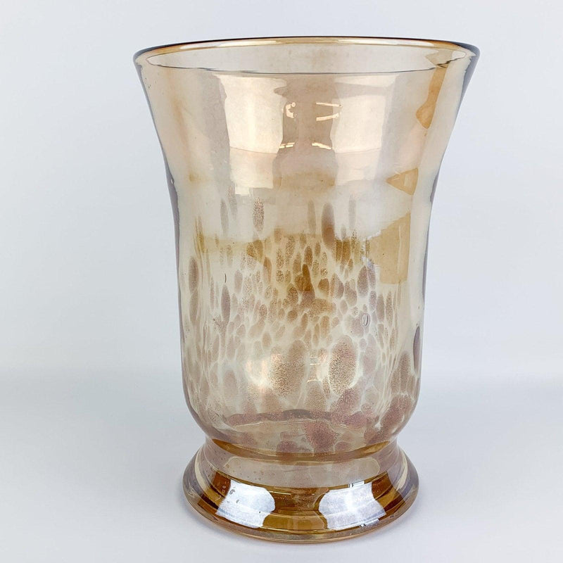 Large Art Glass Gold Copper Speckled Pillar Candle Vase 8" 2