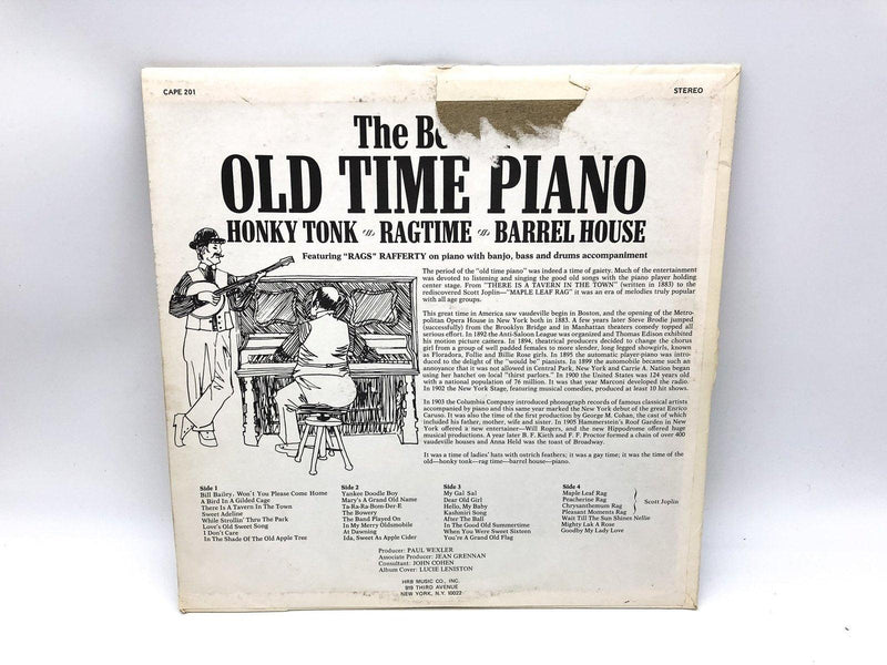 Rags Rafferty The Best of Old Time Piano Record 33 RPM LP C-201 Cape Music 2