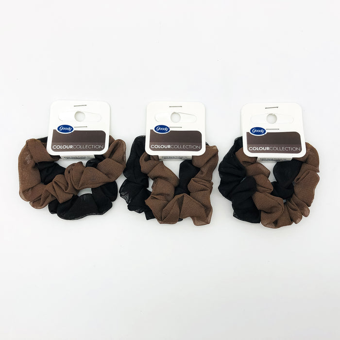 6-Pack Goody Colour Collection Scrunchies Hair Ties Black Brown Breathable 05070