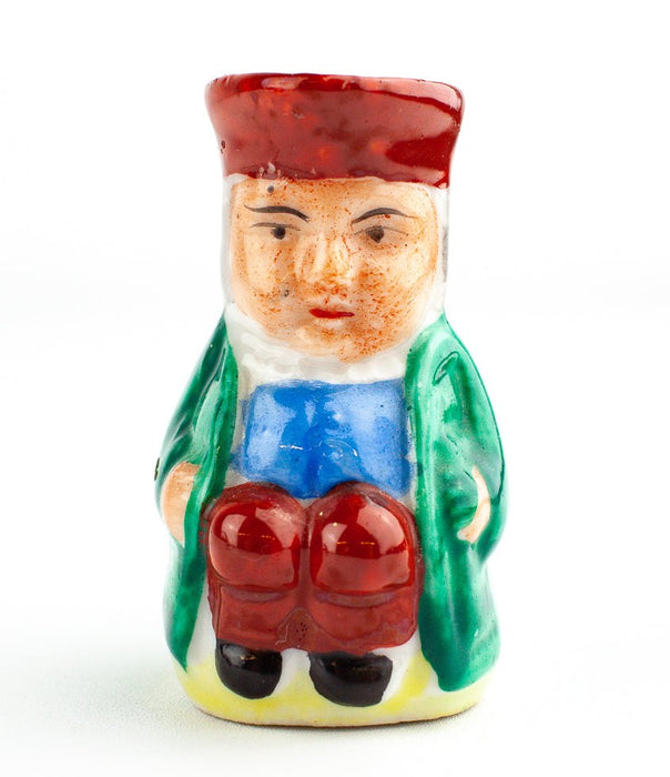 Occupied Japan Miniature Colonial Man Creamer 2" Tall Red Hat Pants Ceramic 1