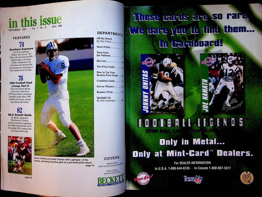 Beckett Football Magazine Sep 1995 # 66 Emitt Smith Dallas Cowboys Kerry Collins 2