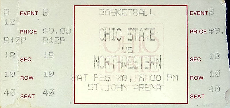 OSU Buckeye Mens Basketball Game Ticket Feb 1980s Vs. Northwestern Wildcats