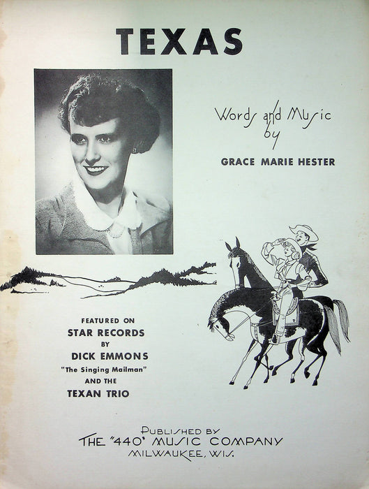 Dick Emmons Singing Mailman Sheet Music Texas 1966 Texan Trio Grace Hester 1