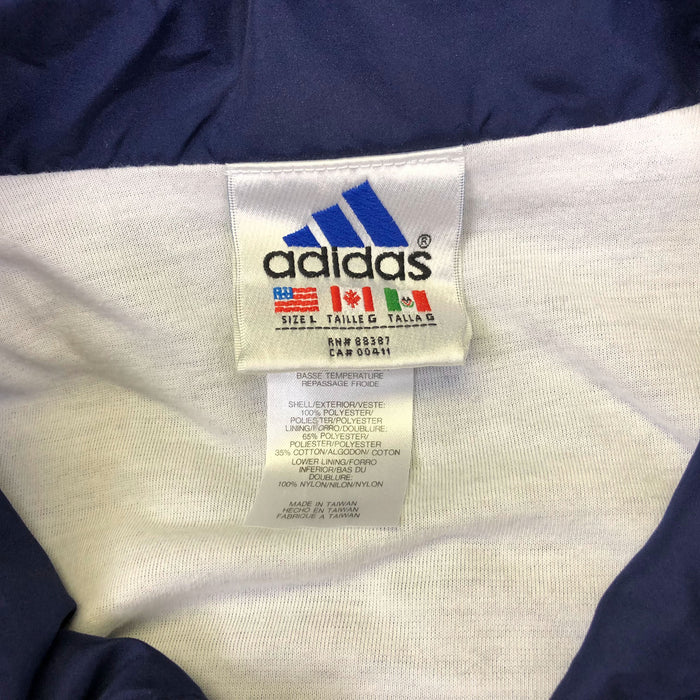 Vintage Adidas Windbreaker Jacket Large Polyester Blue Stripes Embroidered Logo