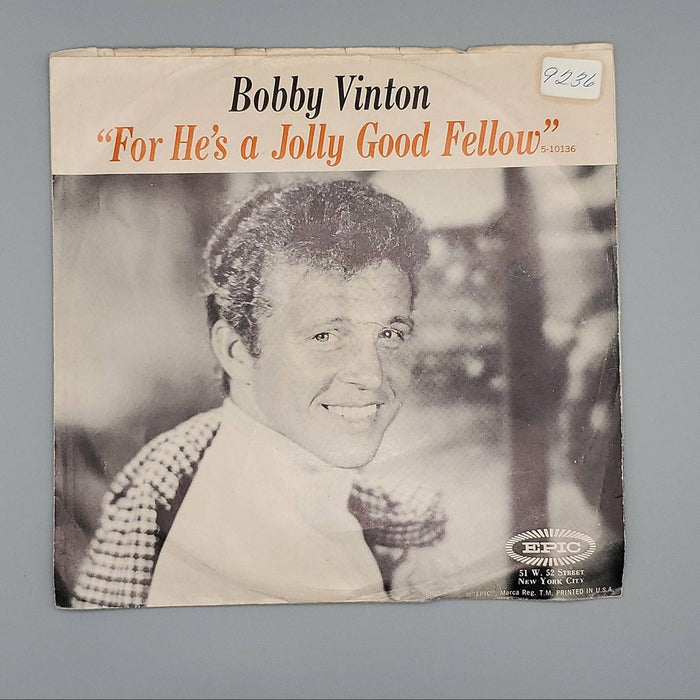 Bobby Vinton For He's A Jolly Good Fellow Single Record Epic 1967 5-10136 PROMO 1