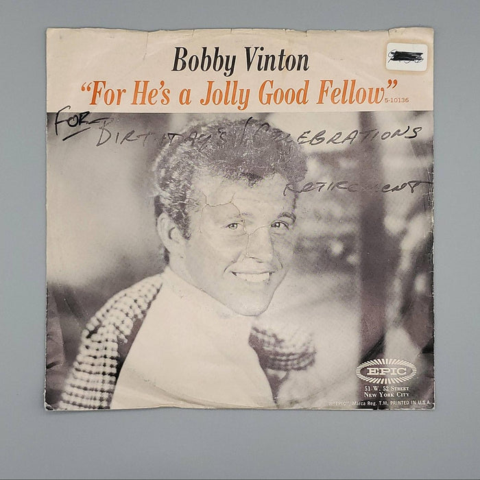 Bobby Vinton For He's A Jolly Good Fellow Single Record Epic 1967 5-10136 PROMO 2