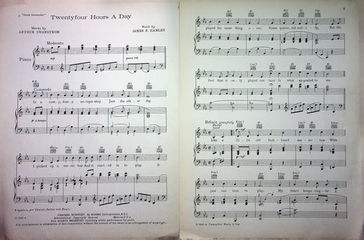 Sweet Surrender Sheet Music 24 Hours A Day Music Box Song 1935 Hanley Swanstrom 2