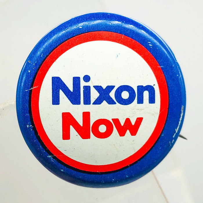 Richard Nixon Now Button Pin 1" Presidential Campaign Politics COADCO Vintage 1